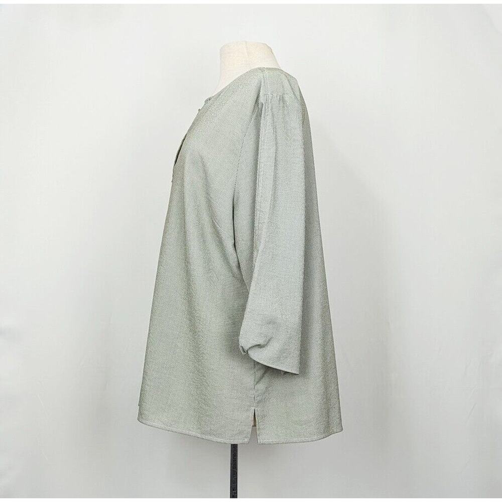 Chico's Tunic Top Green White Stripe Knotted 3/4 Sleeve Women's Size 3 XL Boho - Picture 4 of 8